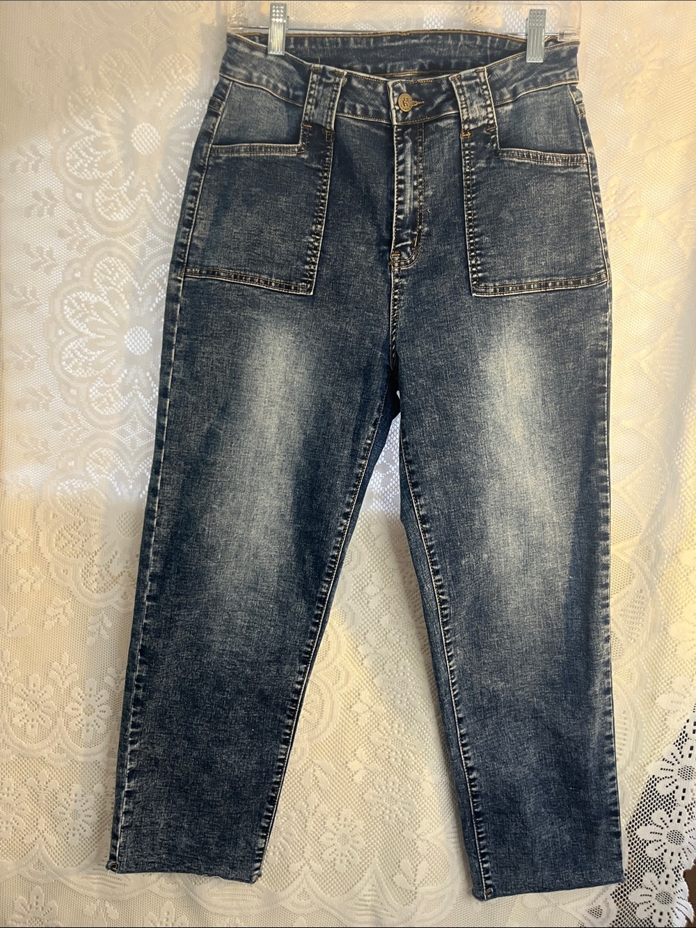 Hungson High-Waist Denim Jeans in Washed Blue M